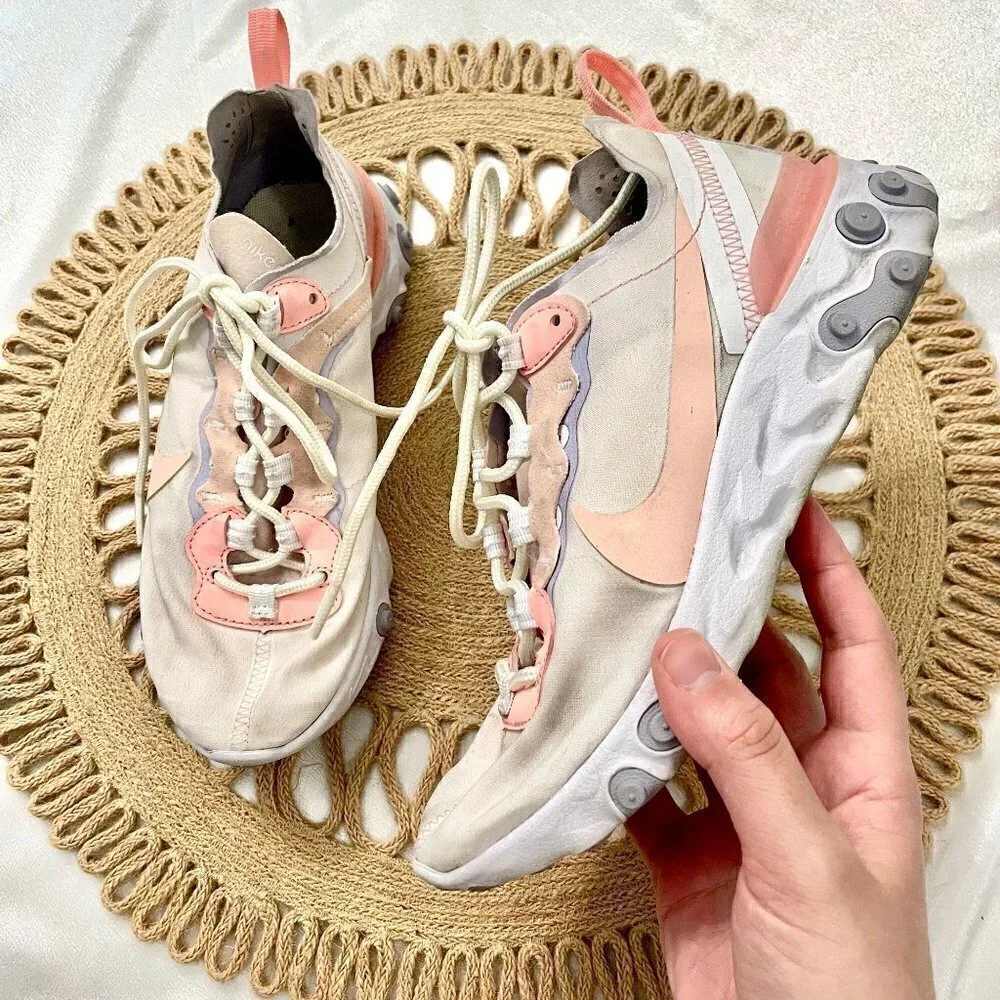 Nike React Element 55 Sneakers  Pale Pink Washed Coral Women's Size 6 BQ2728-601